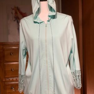 Beautiful Cardigan Hooded Cott with Crocheted Hem